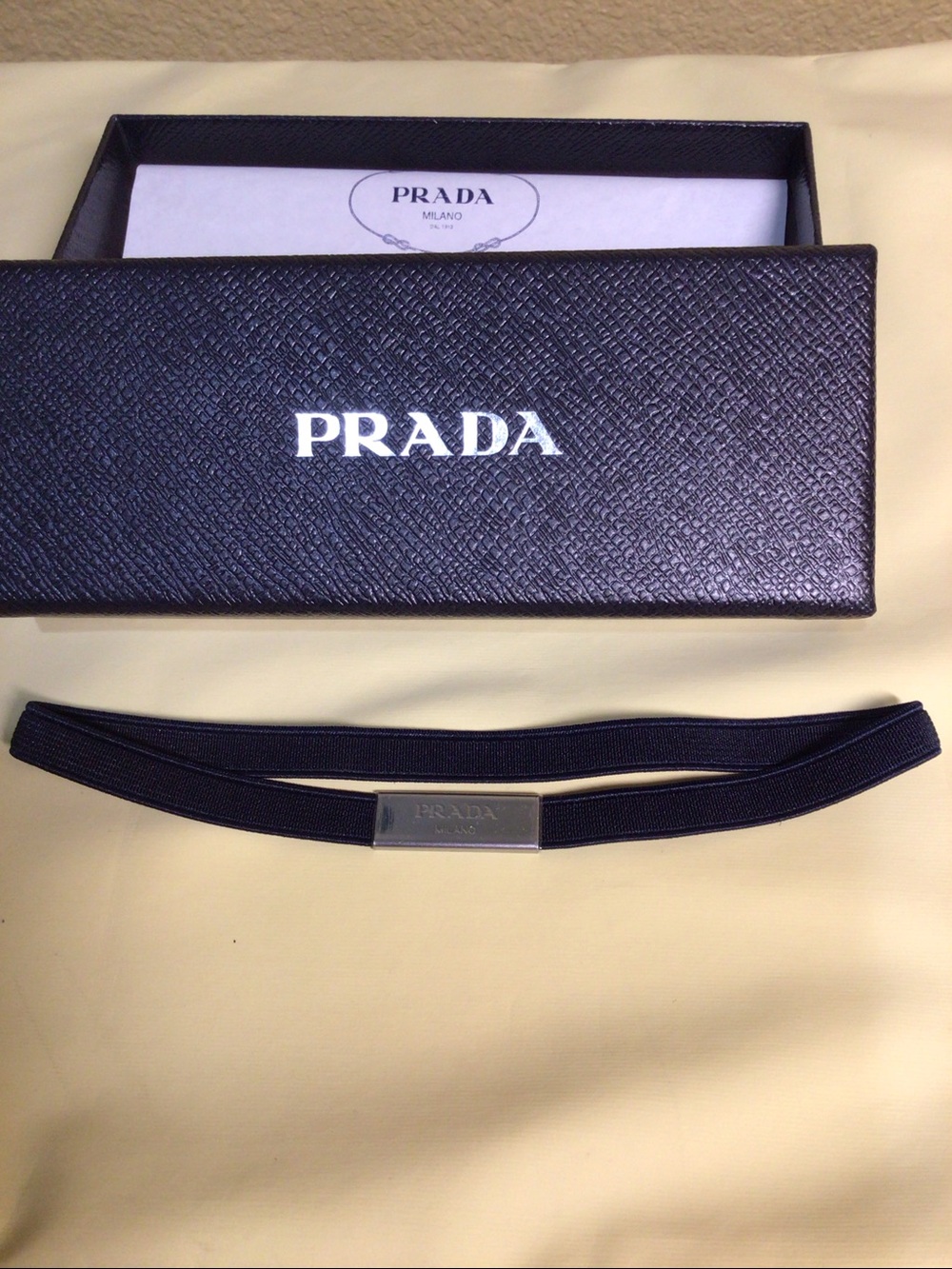 Prada Black Elastic Headband w/ Buckle Belt Design